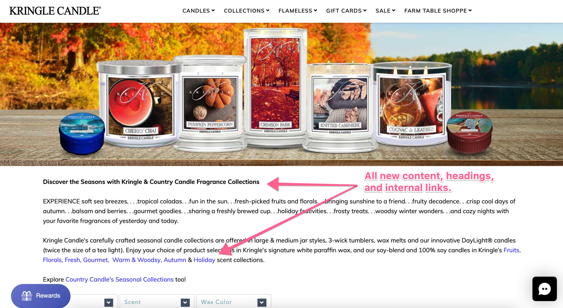 kringle-candle-collection-page-content Screenshot of the changes made to Kringle Candle's collection pages.